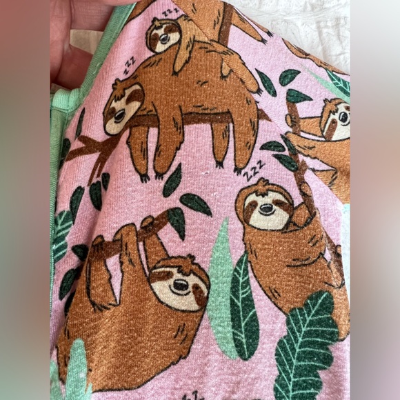 Little Sleepies Pink Sleepy Sloth Bamboo Zippy Pajamas Size 3-6M - Picture 10 of 12